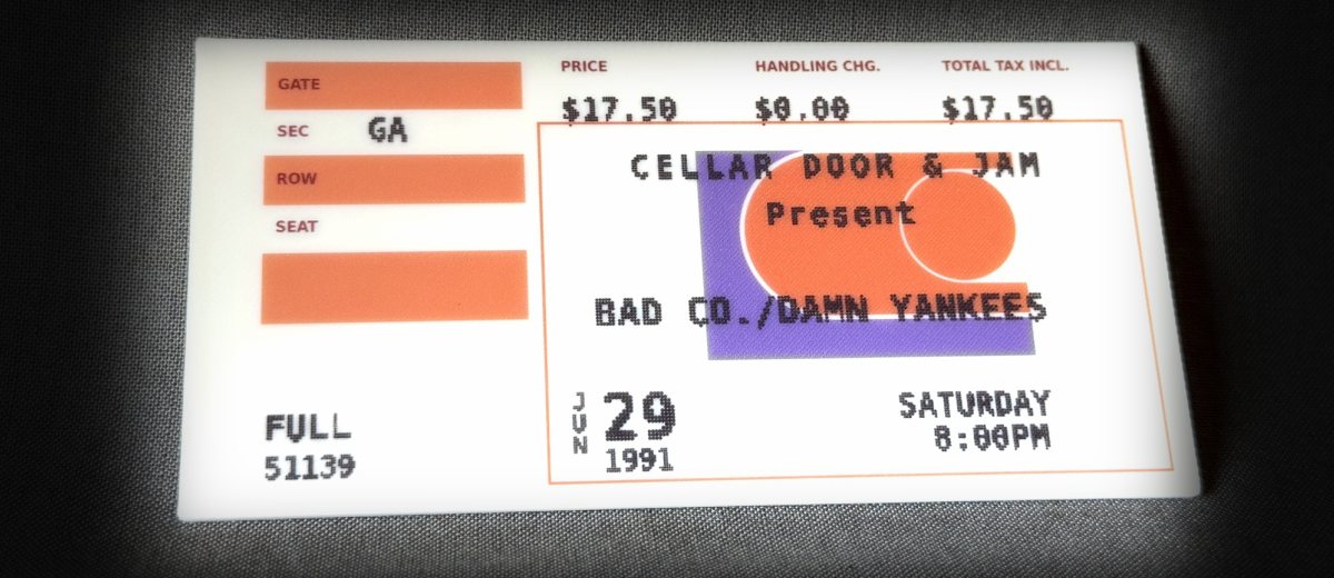 Bad Co. / Damn Yankees commemorative concert stub keepsake, actual piece