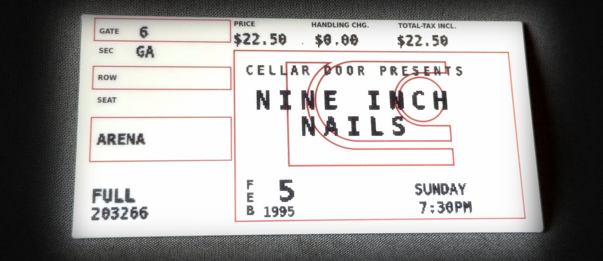 Nine Inch Nails commemorative concert stub keepsake, actual piece