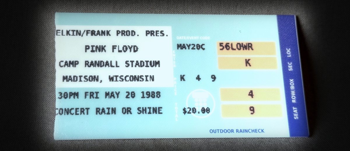 Pink Floyd commemorative concert stub keepsake, actual piece