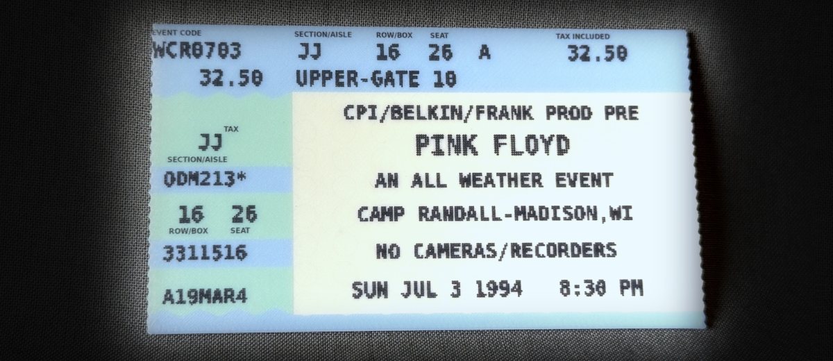 Pink Floyd commemorative concert stub keepsake, actual piece
